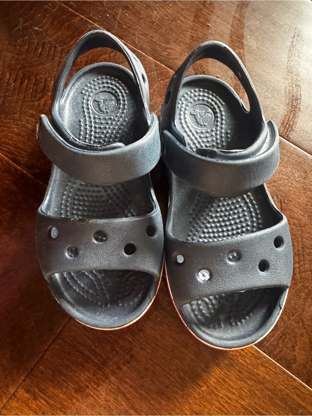 Navy, White, & Red Croc Comfort Sandals with Adjustable Strap